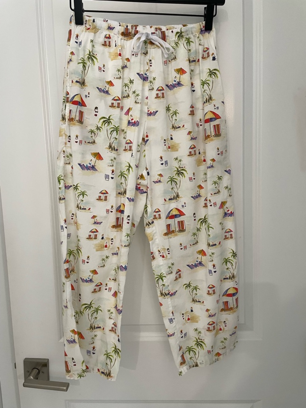 The Cat’s Pajamas Beach Scene Cotton Poplin Ankle Pants XS Coastal Summer.  Sk22